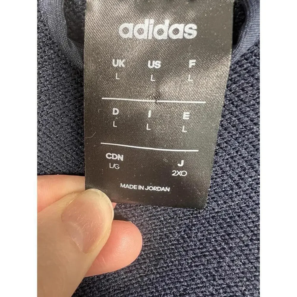 Adidas Men's Large Blue Hoodie White Stripes Track Jacket Sweatshirt Climalite